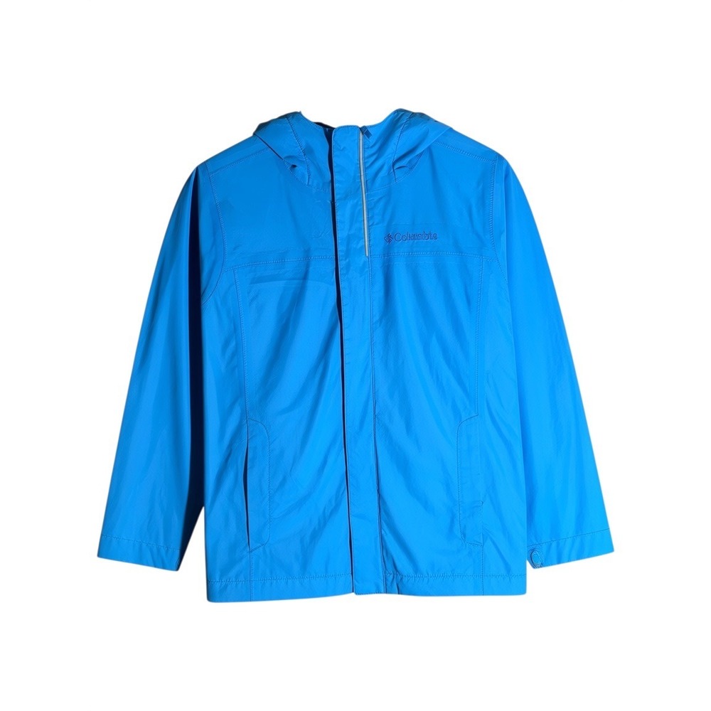 Columbia Boys Omni-Tech Waterproof Rain Jacket Blue Hooded Windbreaker S